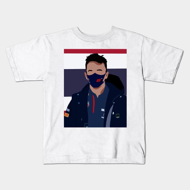 Alex Albon at the 2020 British Grand Prix in front of a Thai flag Kids T-Shirt by royaldutchness